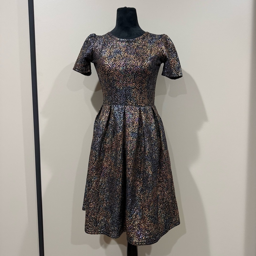 LuLaRoe Amelia Dress Unicorn Multicolored Mermaid Holographic/Iridescent Pattern